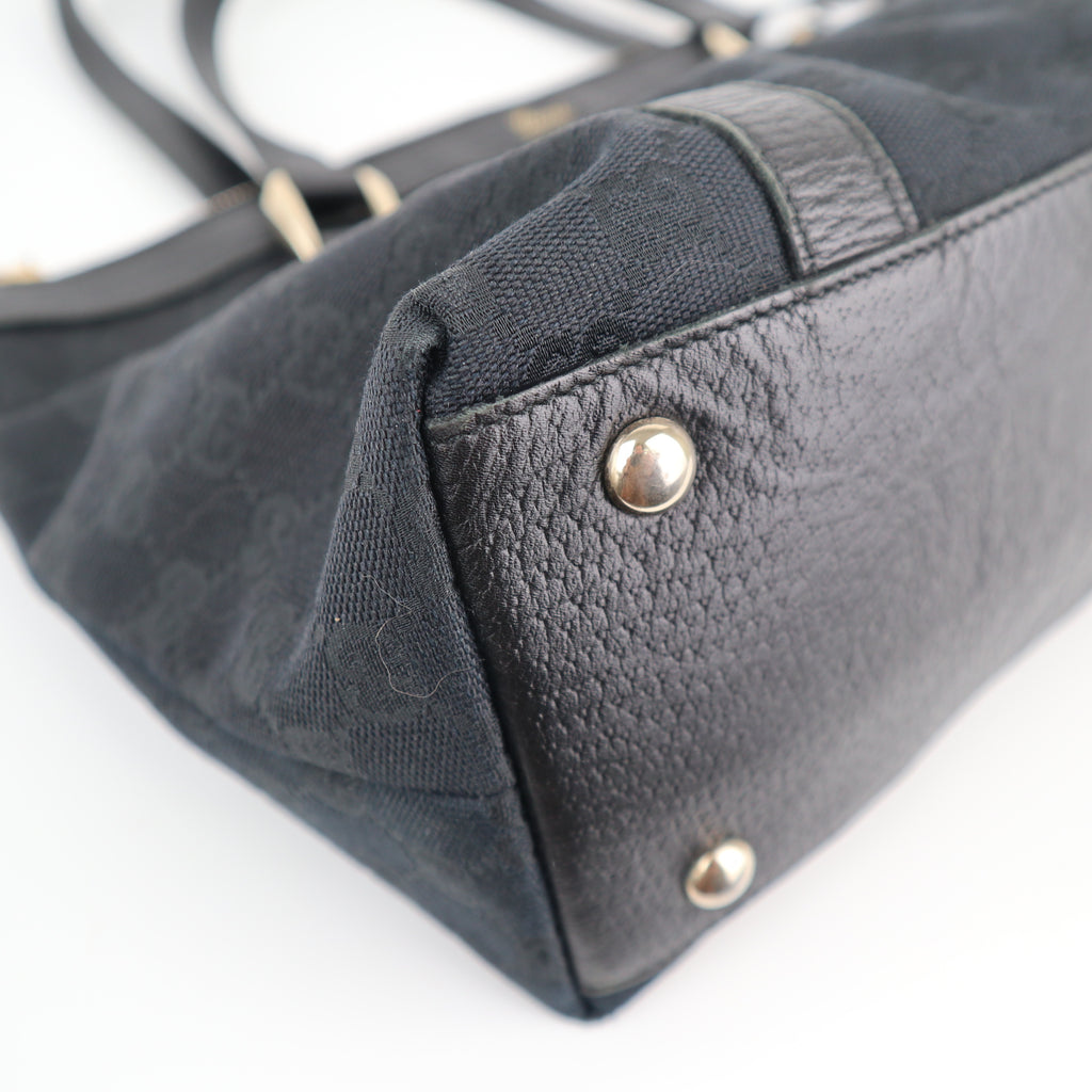 C2121 Gucci Tote Bag Abbey D-Ring | Pre-Owned Excellent Black GG canvas
