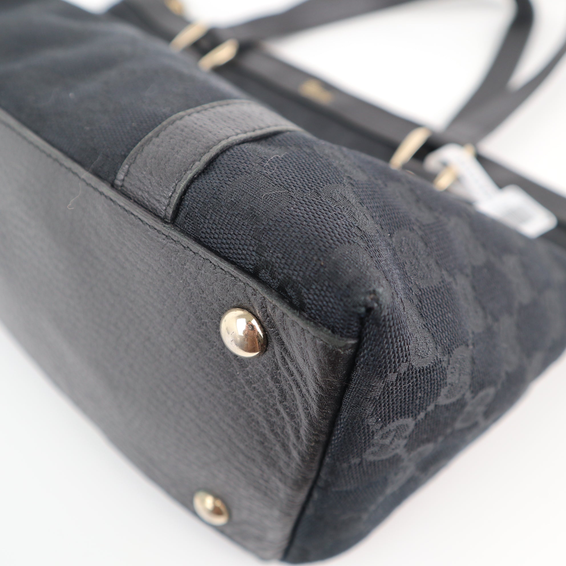 C2121 Gucci Tote Bag Abbey D-Ring | Pre-Owned Excellent Black GG canvas