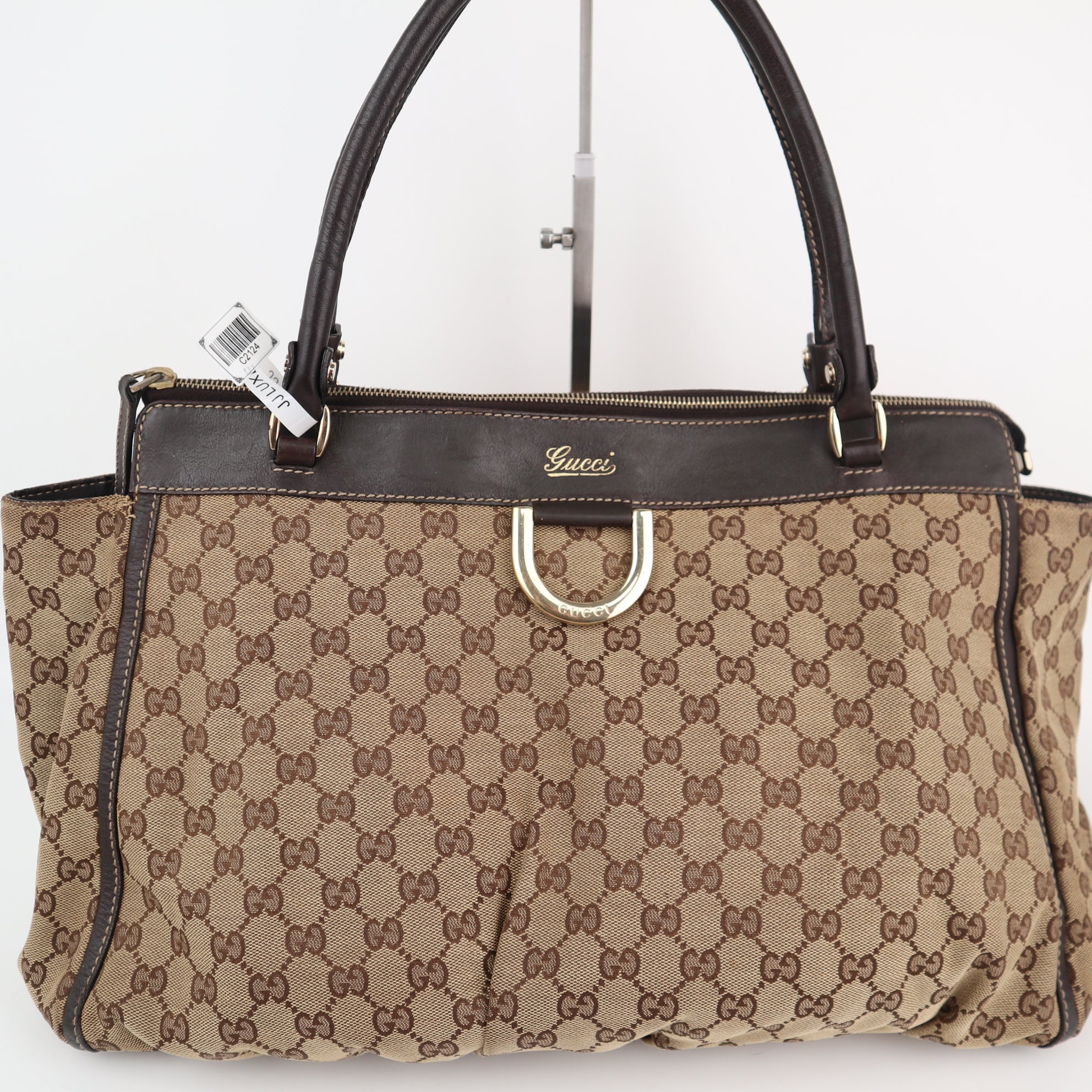 C2124 Gucci Tote Bag Abbey D-Ring Zip | Pre-Owned Very Good GG canvas