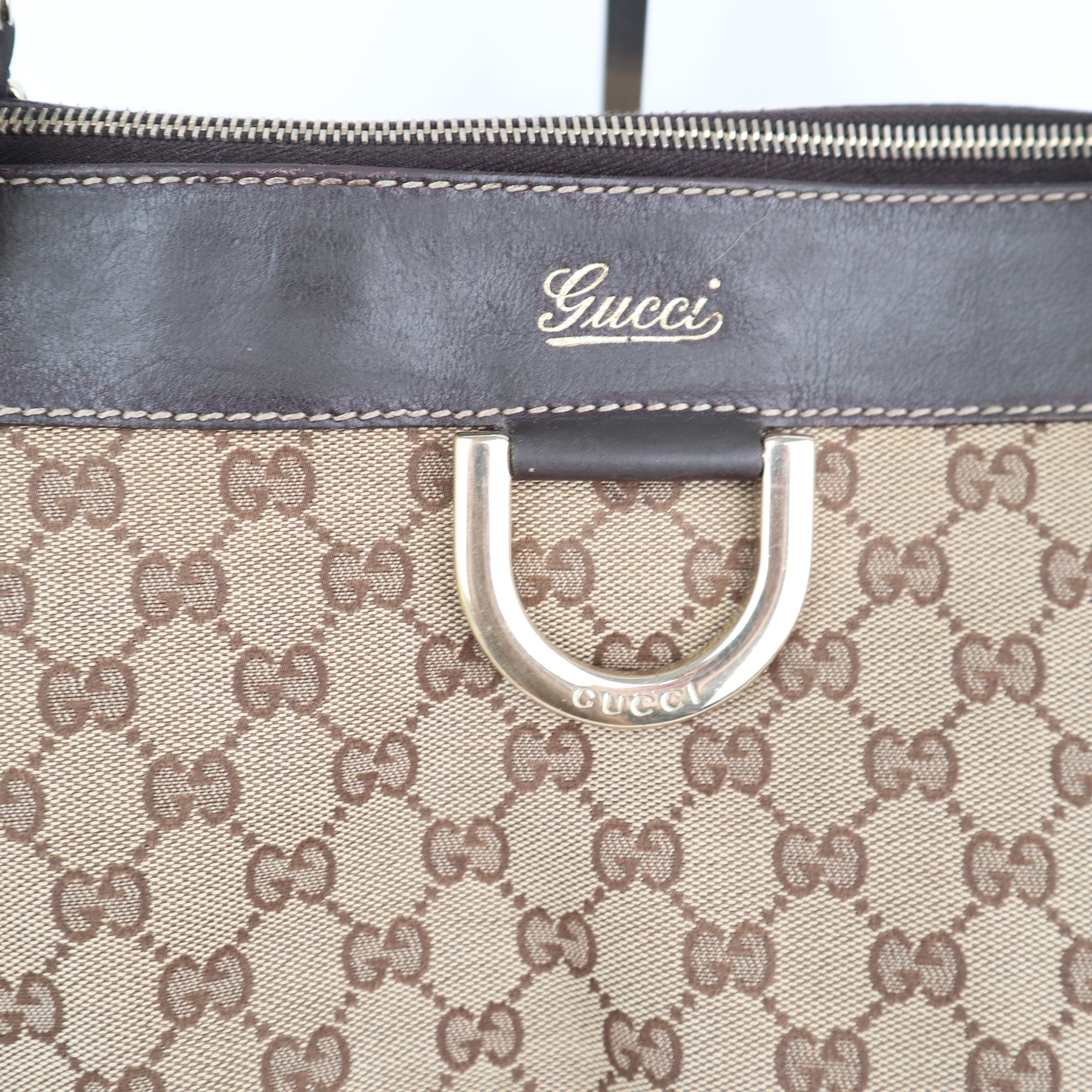C2124 Gucci Tote Bag Abbey D-Ring Zip | Pre-Owned Very Good GG canvas