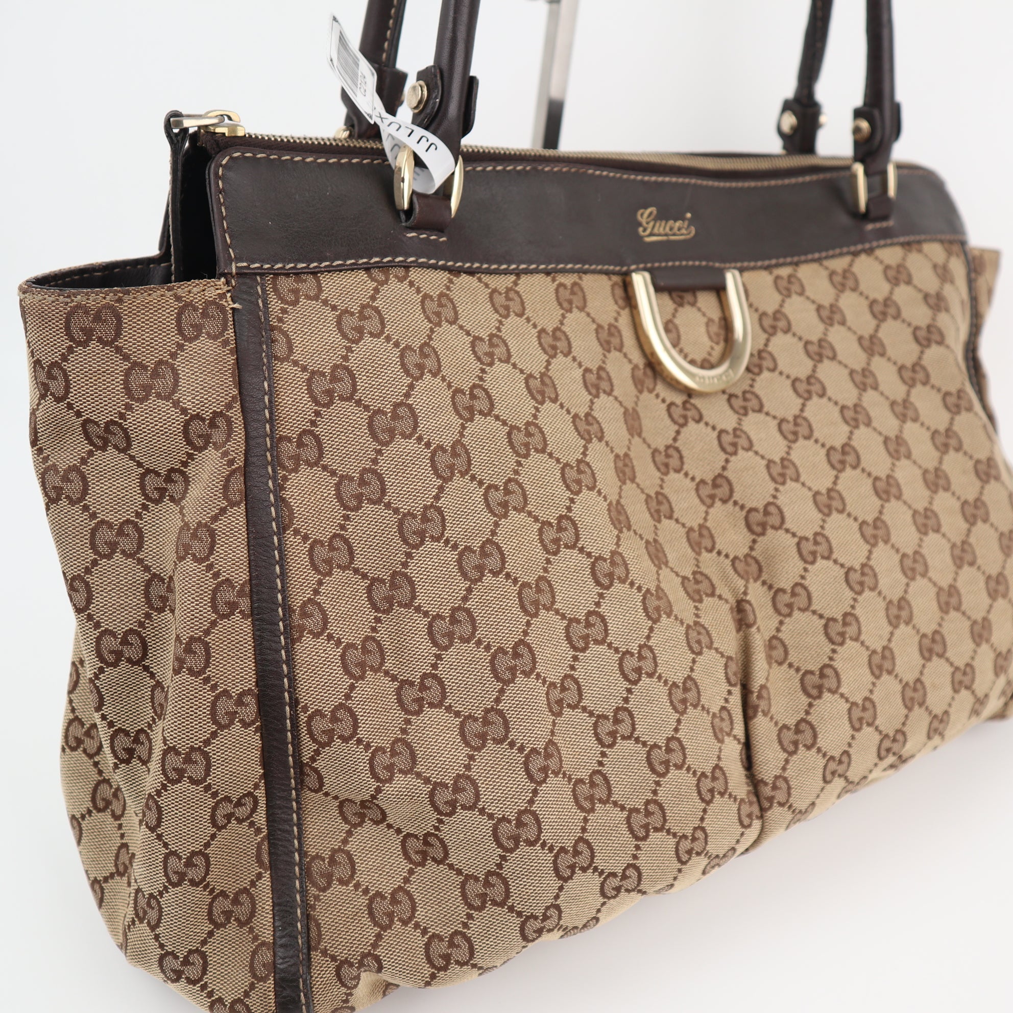 C2124 Gucci Tote Bag Abbey D-Ring Zip | Pre-Owned Very Good GG canvas