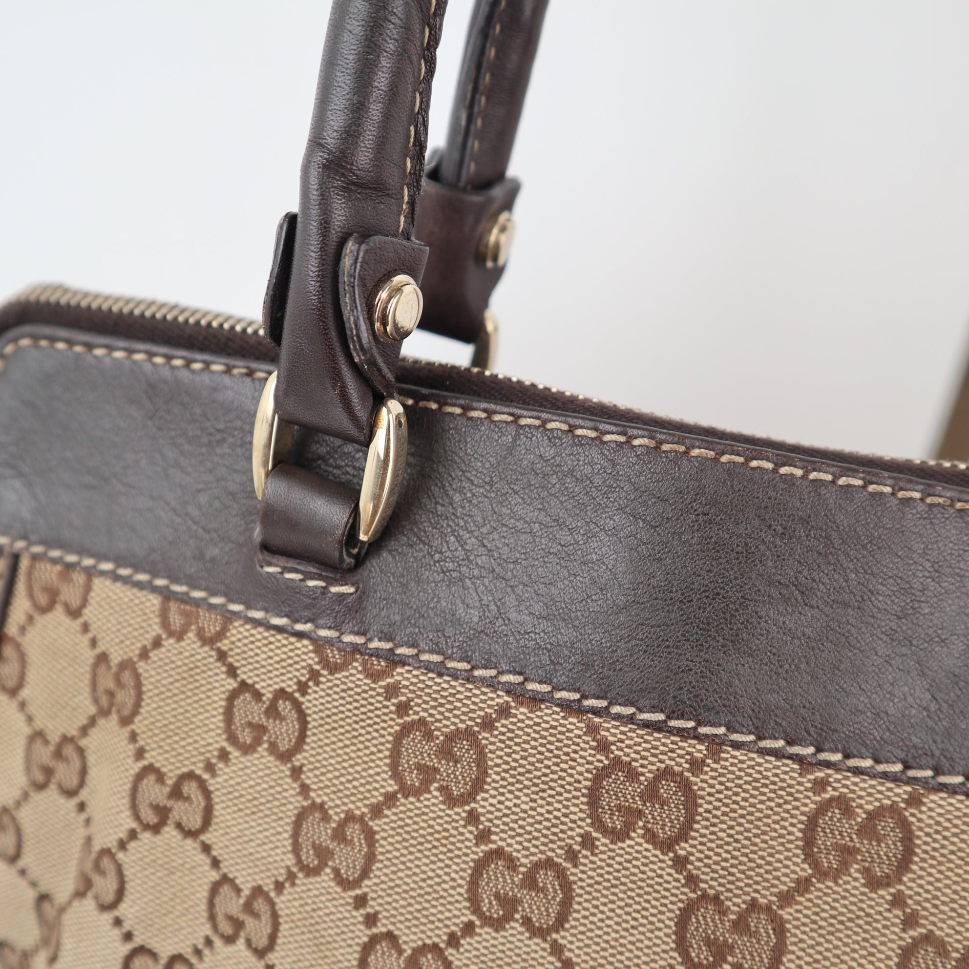 C2124 Gucci Tote Bag Abbey D-Ring Zip | Pre-Owned Very Good GG canvas