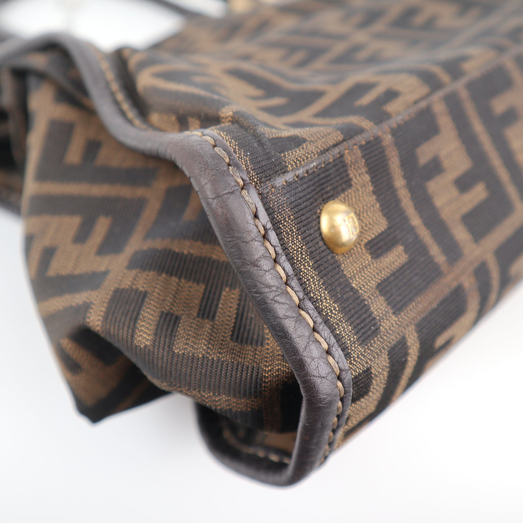 C2128 Fendi Shoulder Bag Canvas Zucca Selleria Firenze Frame Bag | Pre-Owned Very Good Brown Zucca canvas