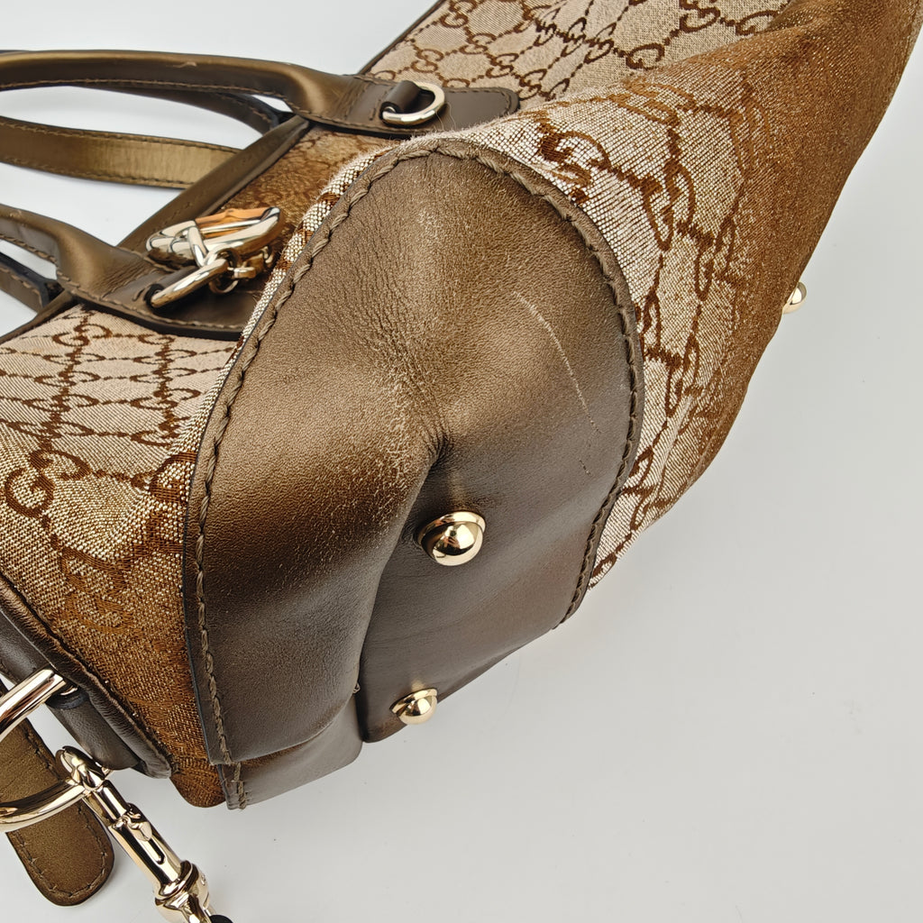 C2859 Gucci Shoulder Satchel Bag GG Lurex Heart Bit Satchel / Boston Bag | Pre-Owned Very Good Lurex Heart