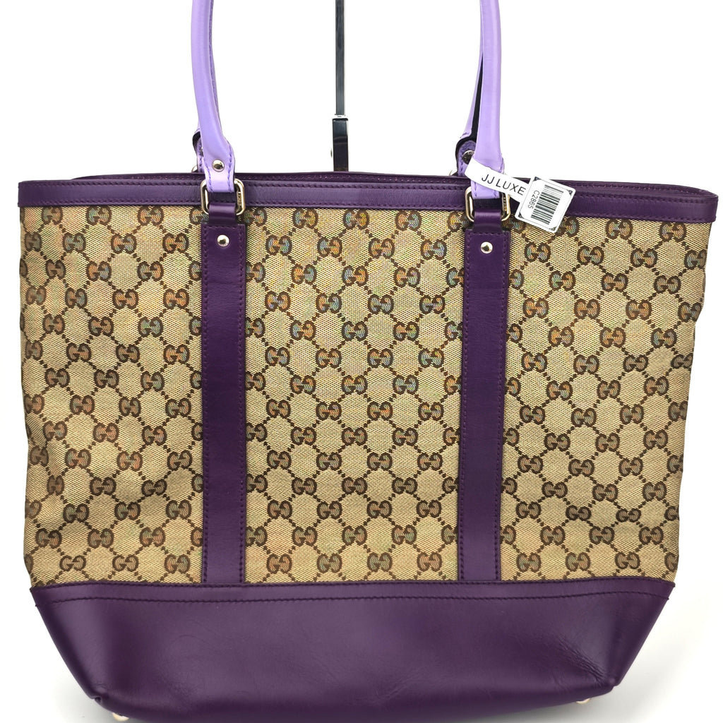 C2865 Gucci Shoulder Bag GG Canvas Purple Leather Trim Tote | Pre-Owned Excellent Purple Canvas, Leather GG Monogram