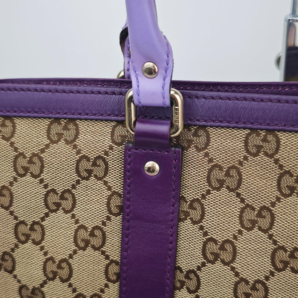 C2865 Gucci Shoulder Bag GG Canvas Purple Leather Trim Tote | Pre-Owned Excellent Purple Canvas, Leather GG Monogram