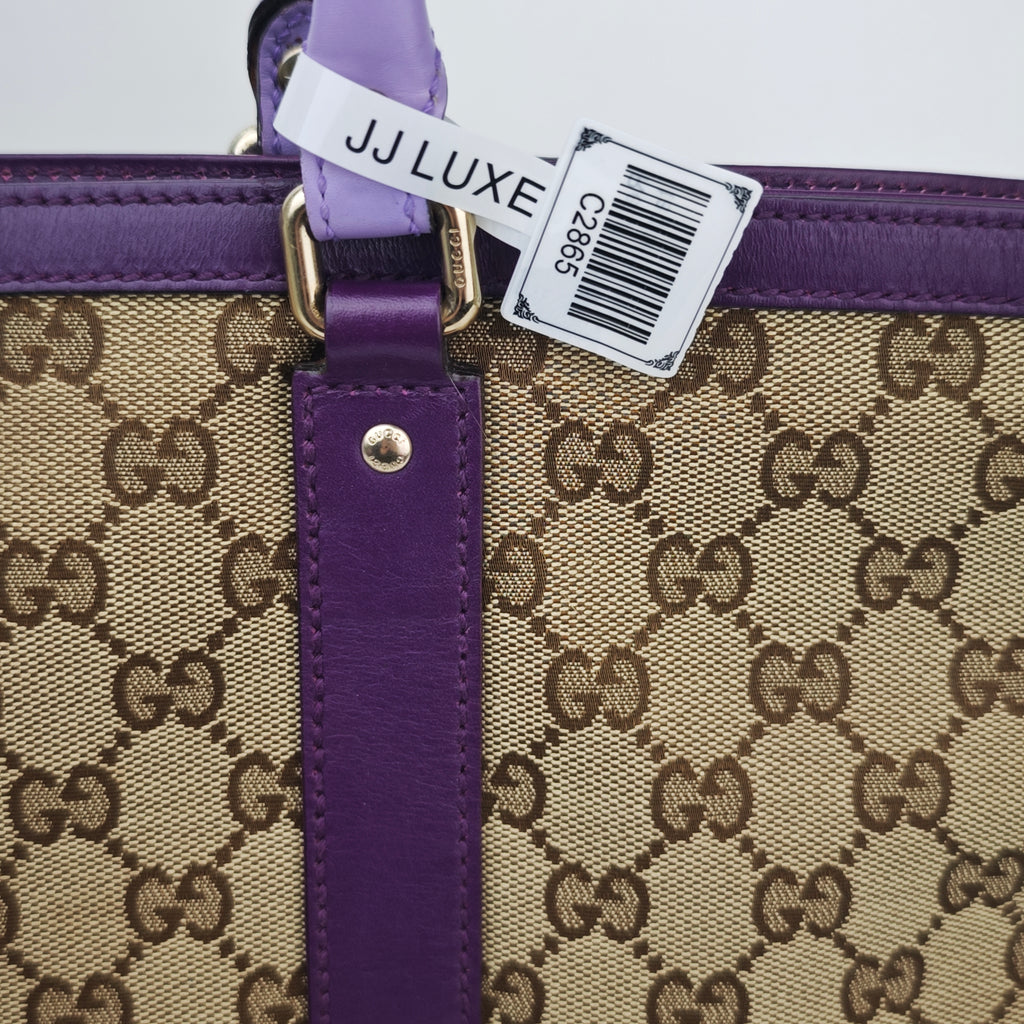 C2865 Gucci Shoulder Bag GG Canvas Purple Leather Trim Tote | Pre-Owned Excellent Purple Canvas, Leather GG Monogram