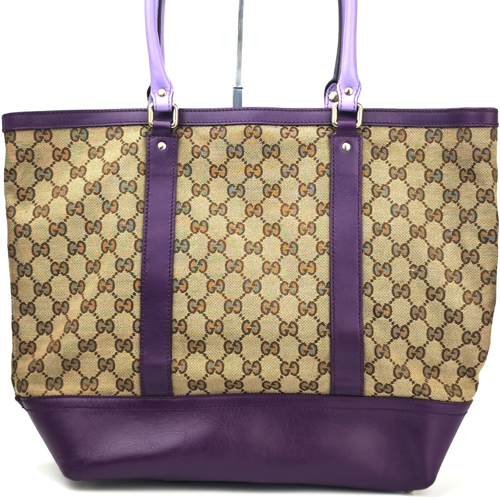 C2865 Gucci Shoulder Bag GG Canvas Purple Leather Trim Tote | Pre-Owned Excellent Purple Canvas, Leather GG Monogram