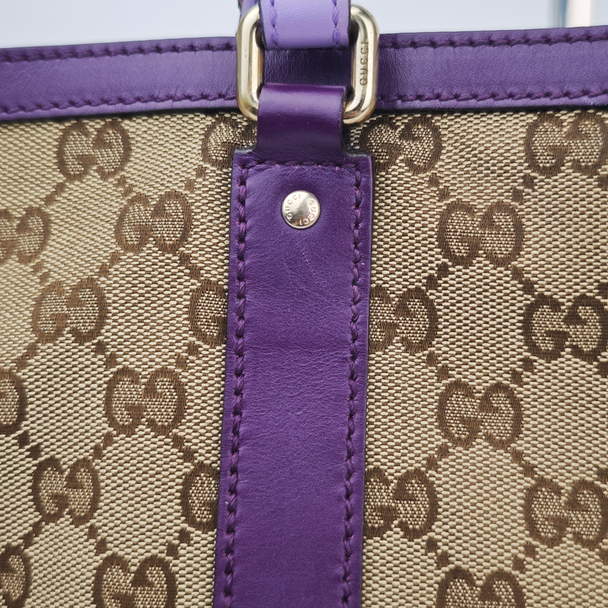 C2865 Gucci Shoulder Bag GG Canvas Purple Leather Trim Tote | Pre-Owned Excellent Purple Canvas, Leather GG Monogram