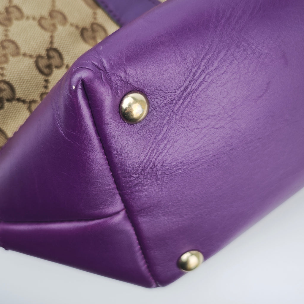 C2865 Gucci Shoulder Bag GG Canvas Purple Leather Trim Tote | Pre-Owned Excellent Purple Canvas, Leather GG Monogram