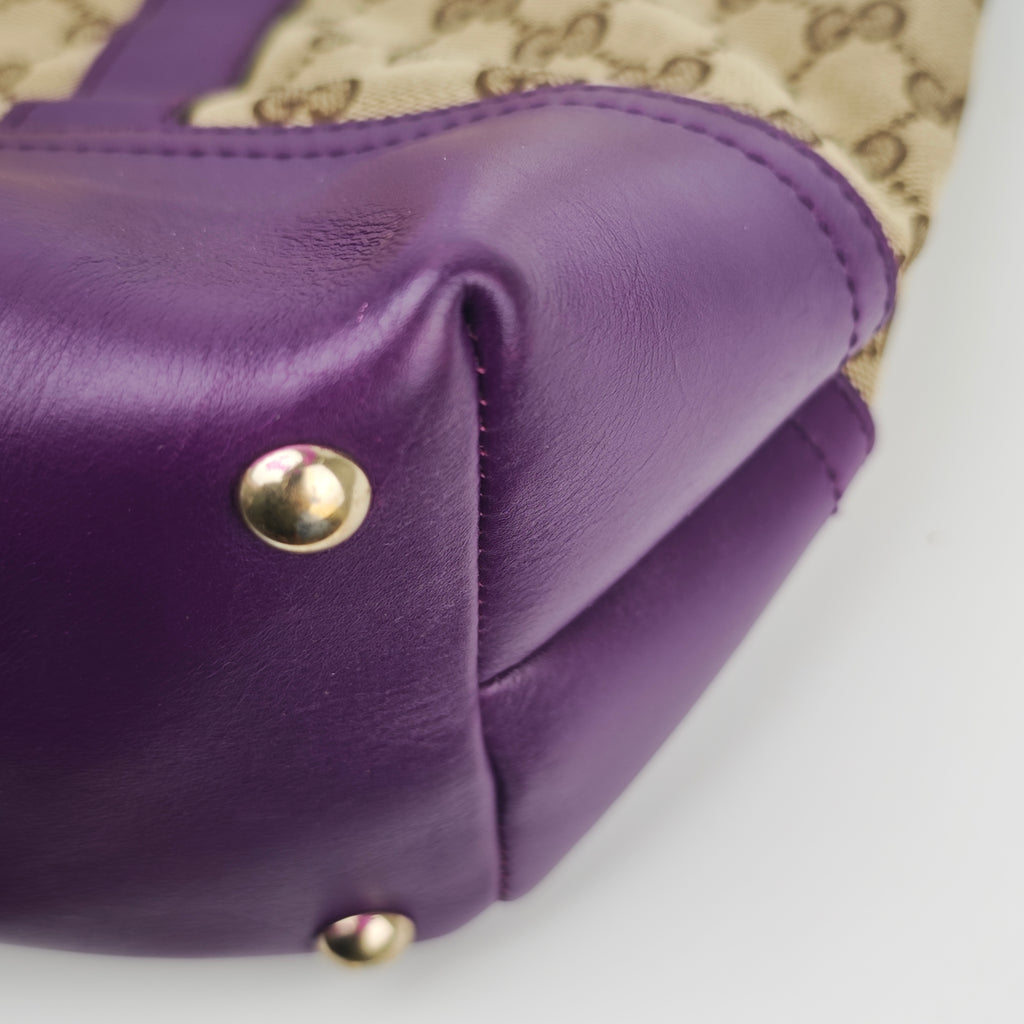 C2865 Gucci Shoulder Bag GG Canvas Purple Leather Trim Tote | Pre-Owned Excellent Purple Canvas, Leather GG Monogram