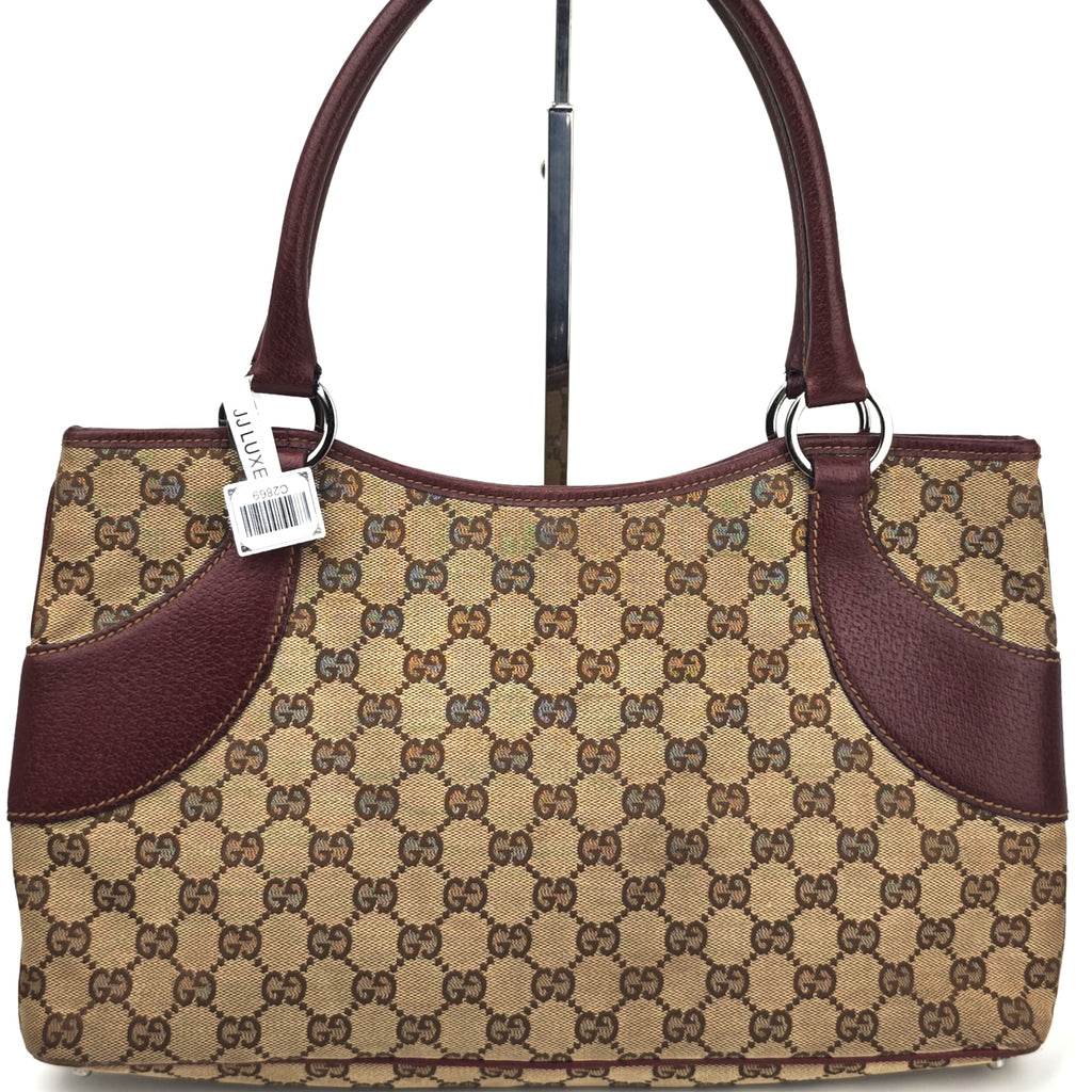 C2869 Gucci Shoulder Bag GG Canvas Burgundy Leather | Pre-Owned Excellent Burgundy Canvas, Leather GG Monogram