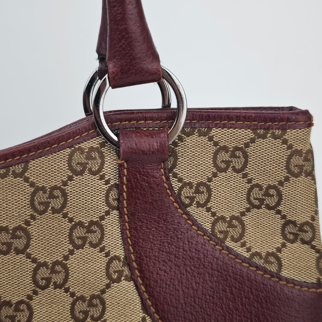 C2869 Gucci Shoulder Bag GG Canvas Burgundy Leather | Pre-Owned Excellent Burgundy Canvas, Leather GG Monogram