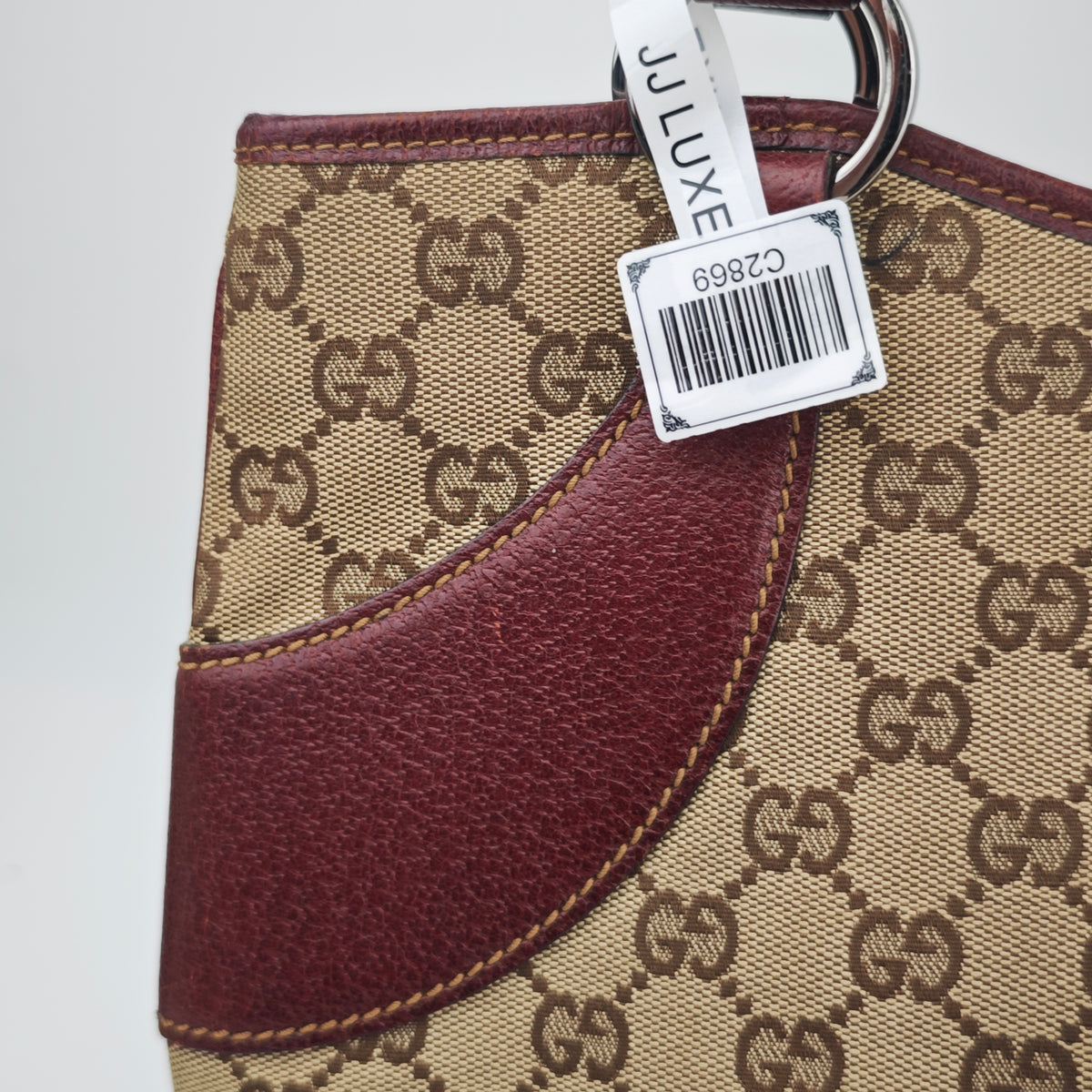 C2869 Gucci Shoulder Bag GG Canvas Burgundy Leather | Pre-Owned Excellent Burgundy Canvas, Leather GG Monogram