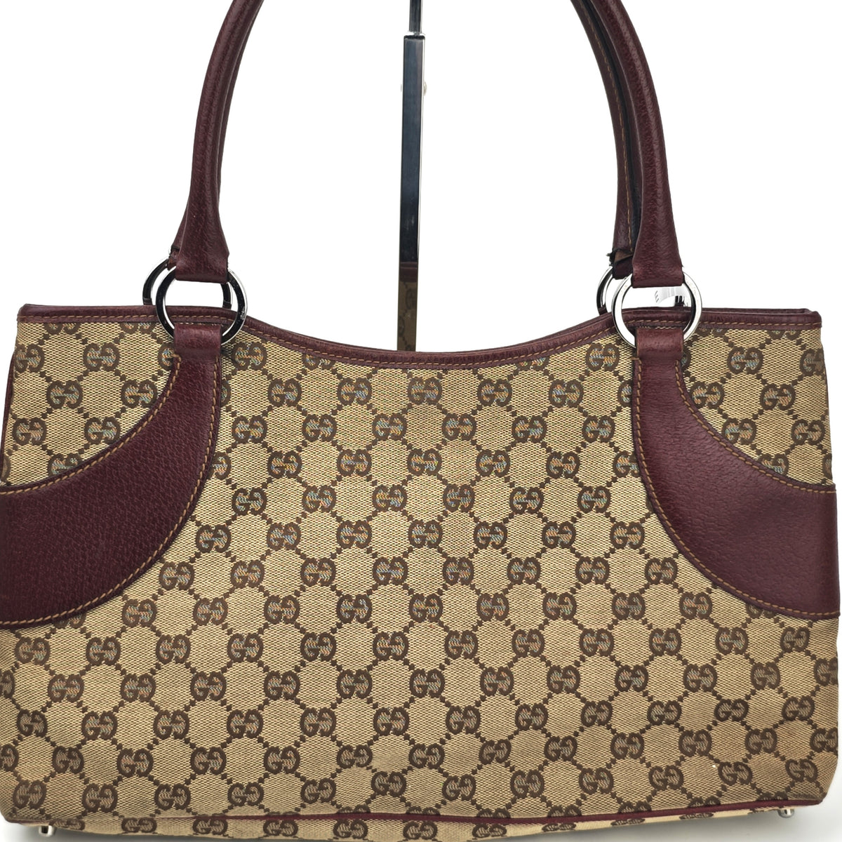 C2869 Gucci Shoulder Bag GG Canvas Burgundy Leather | Pre-Owned Excellent Burgundy Canvas, Leather GG Monogram