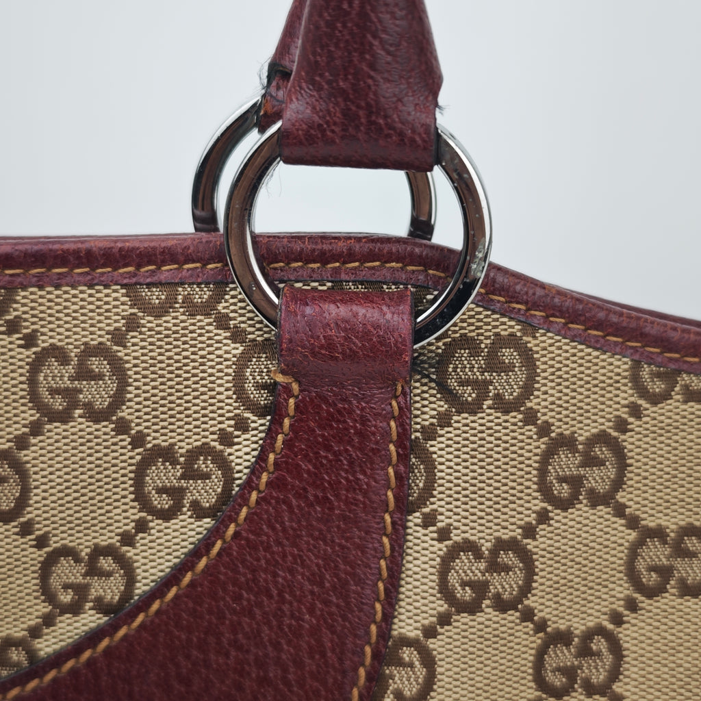 C2869 Gucci Shoulder Bag GG Canvas Burgundy Leather | Pre-Owned Excellent Burgundy Canvas, Leather GG Monogram