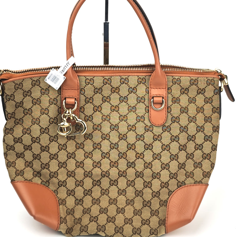 C2870 Gucci Shoulder Satchel Bag GG Canvas Heart Bit Satchel | Pre-Owned Very Good Brown Canvas GG Monogram, Heart