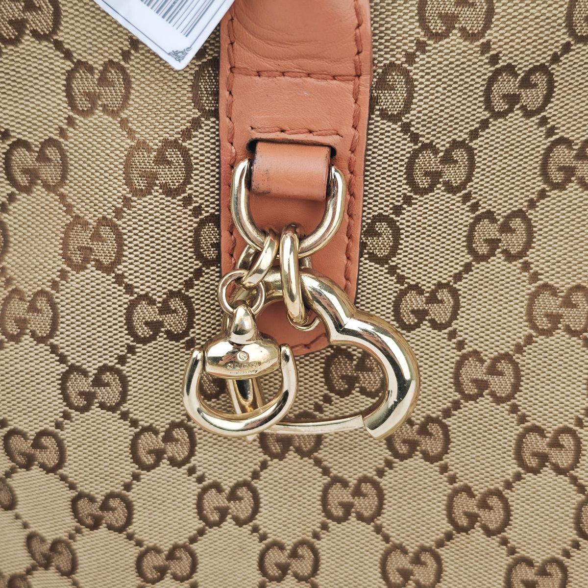 C2870 Gucci Shoulder Satchel Bag GG Canvas Heart Bit Satchel | Pre-Owned Very Good Brown Canvas GG Monogram, Heart