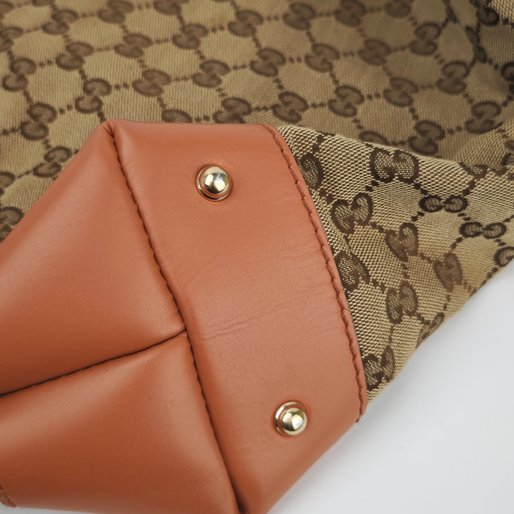 C2870 Gucci Shoulder Satchel Bag GG Canvas Heart Bit Satchel | Pre-Owned Very Good Brown Canvas GG Monogram, Heart