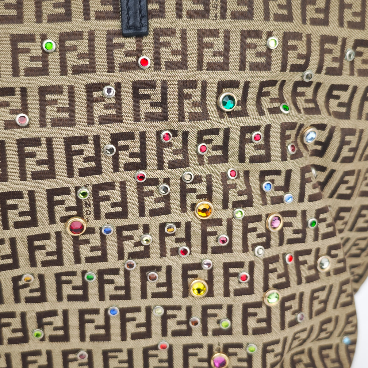 C2875 Fendi Tote Bag Vintage Zucca Canvas Crystal Studded Tote | Pre-Owned Excellent Brown Zucca Canvas