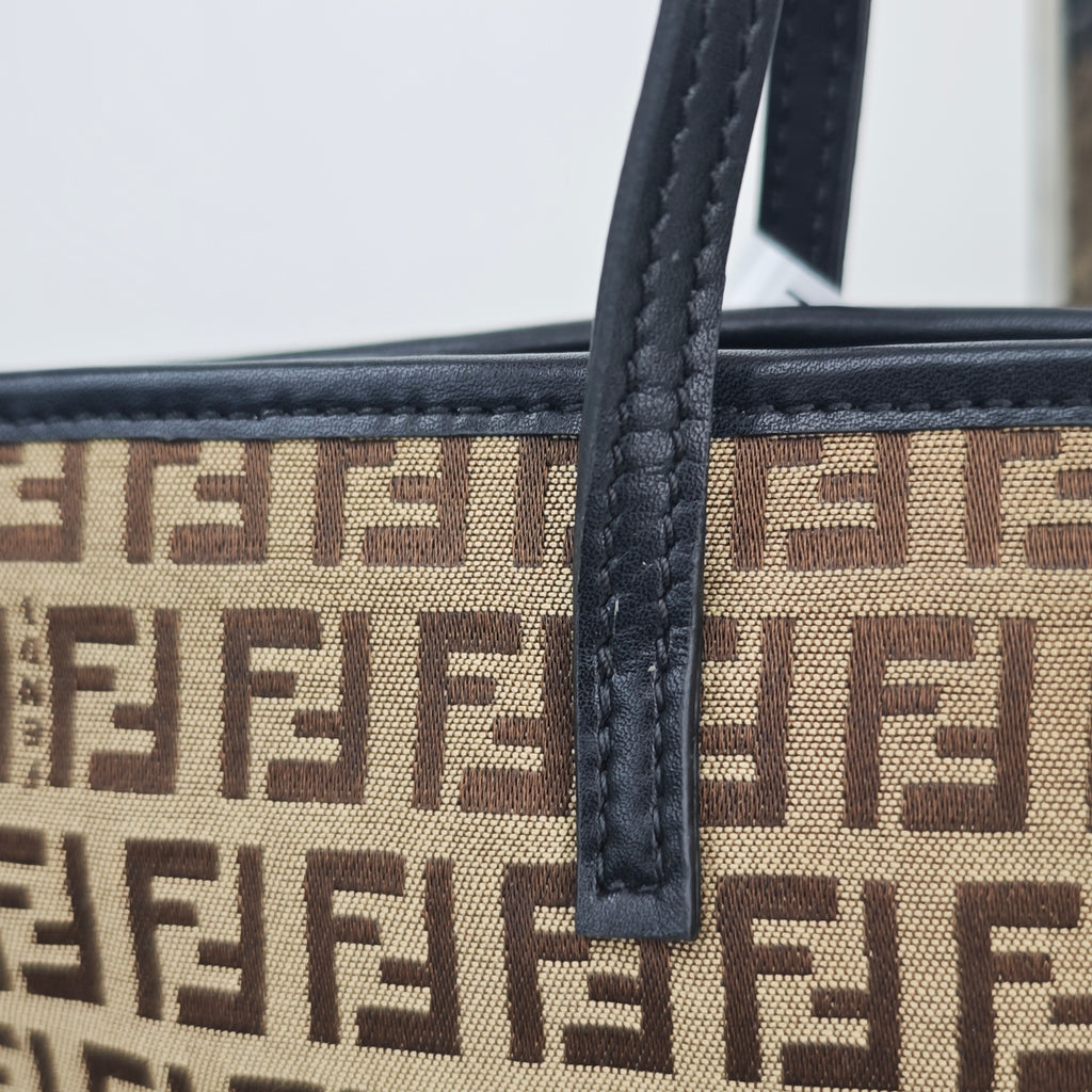 C2875 Fendi Tote Bag Vintage Zucca Canvas Crystal Studded Tote | Pre-Owned Excellent Brown Zucca Canvas