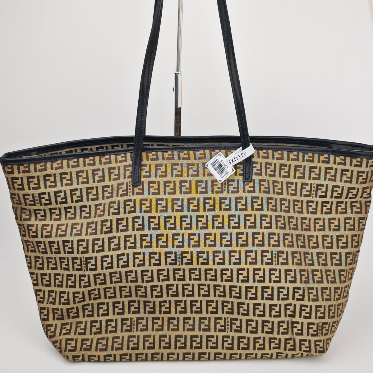 C2875 Fendi Tote Bag Vintage Zucca Canvas Crystal Studded Tote | Pre-Owned Excellent Brown Zucca Canvas