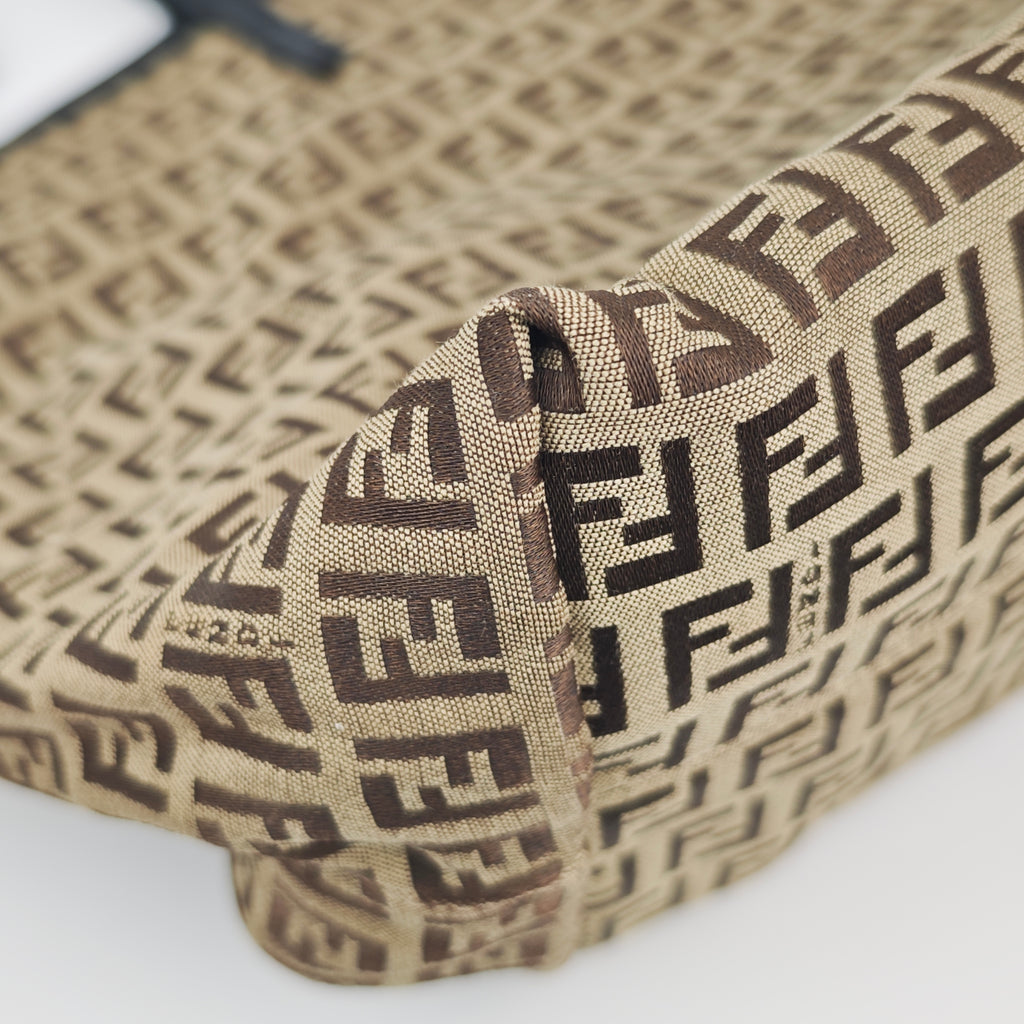 C2875 Fendi Tote Bag Vintage Zucca Canvas Crystal Studded Tote | Pre-Owned Excellent Brown Zucca Canvas