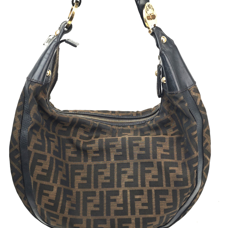 C2884 Fendi Shoulder Bag Vintage Zucca Canvas Chef Hobo | Pre-Owned Very Good Brown Zucca Canvas