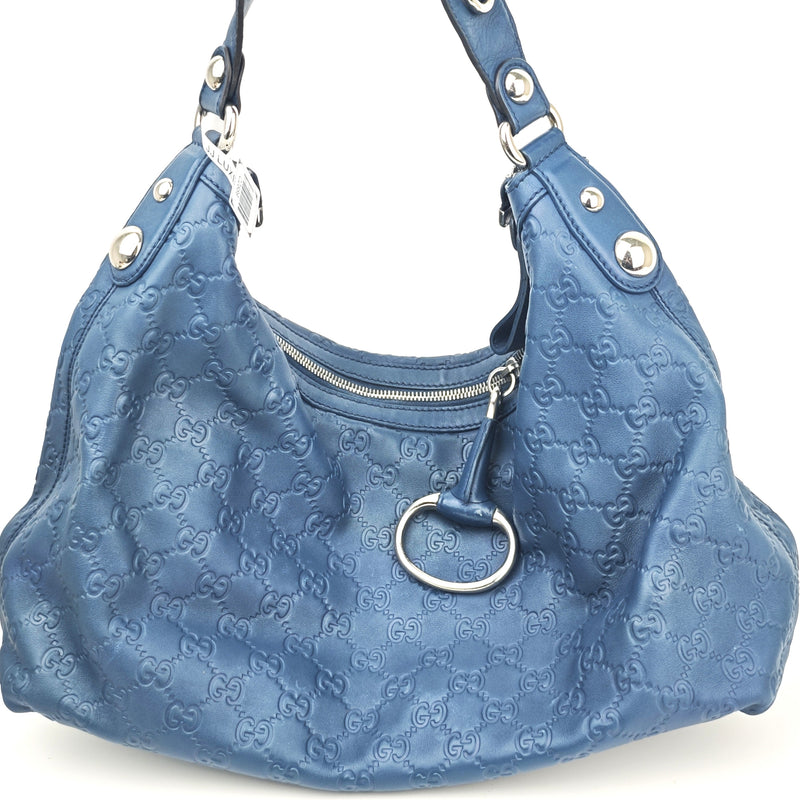 C2889 Gucci Shoulder Bag Guccissima Icon Bit Hobo Blue | Pre-Owned Very Good Blue Guccissima Leather