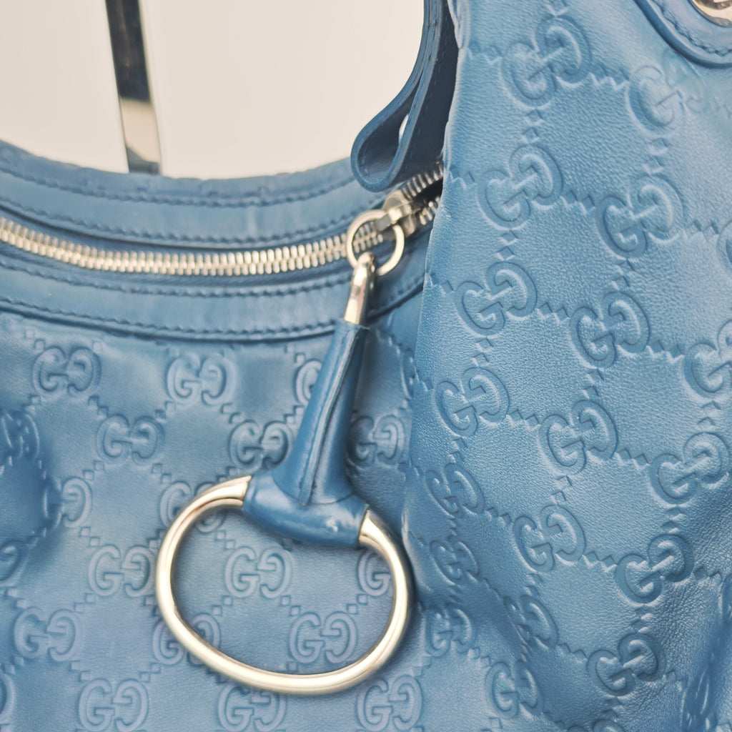 C2889 Gucci Shoulder Bag Guccissima Icon Bit Hobo Blue | Pre-Owned Very Good Blue Guccissima Leather