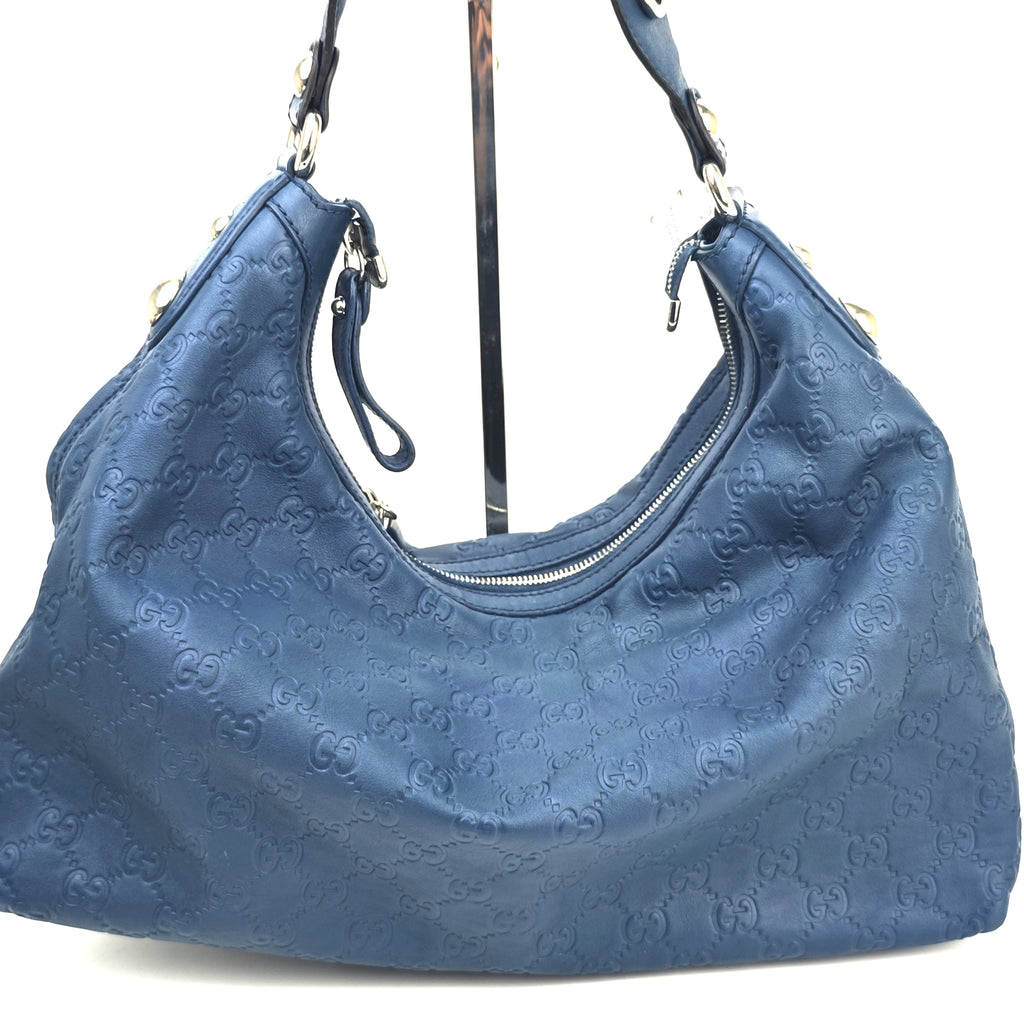 C2889 Gucci Shoulder Bag Guccissima Icon Bit Hobo Blue | Pre-Owned Very Good Blue Guccissima Leather