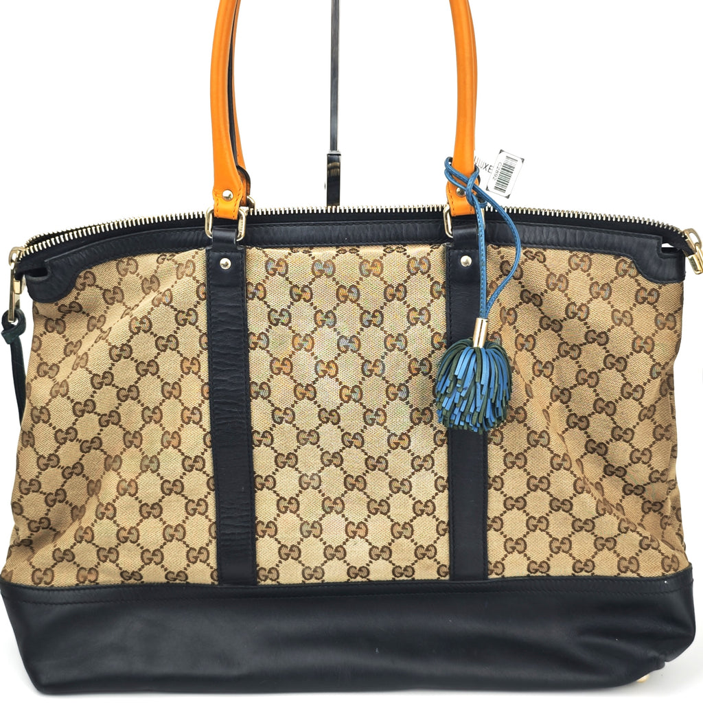 C2892 Gucci Shoulder Bag GG Canvas Bella Satchel/Tote Bamboo Tassel | Pre-Owned Very Good Brown GG Canvas