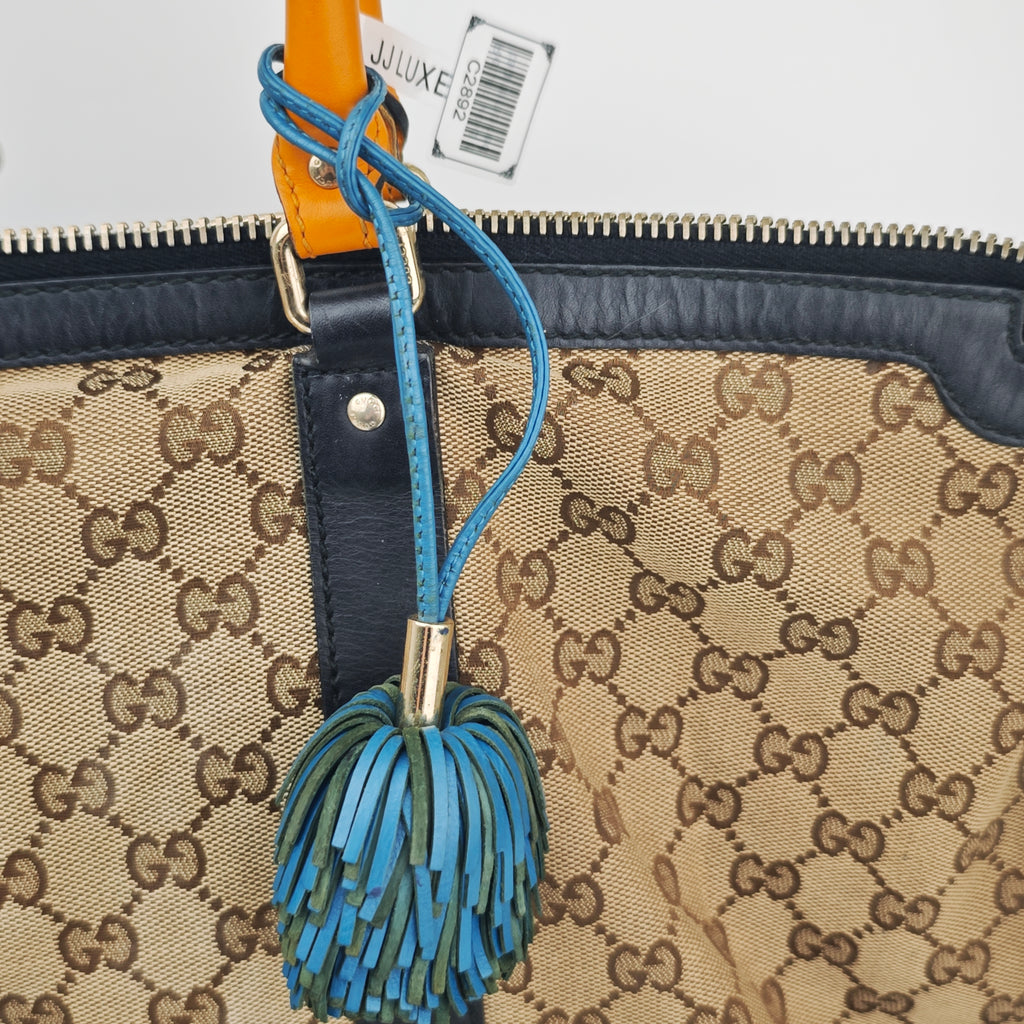 C2892 Gucci Shoulder Bag GG Canvas Bella Satchel/Tote Bamboo Tassel | Pre-Owned Very Good Brown GG Canvas