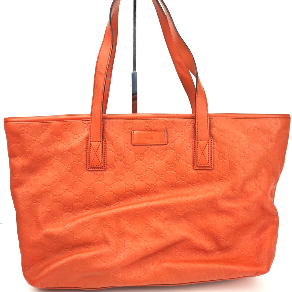 C2893# Gucci Tote Bag Guccissima Leather Tote Orange Red Medium | Pre-Owned Excellent Orange Red Guccissima Leather