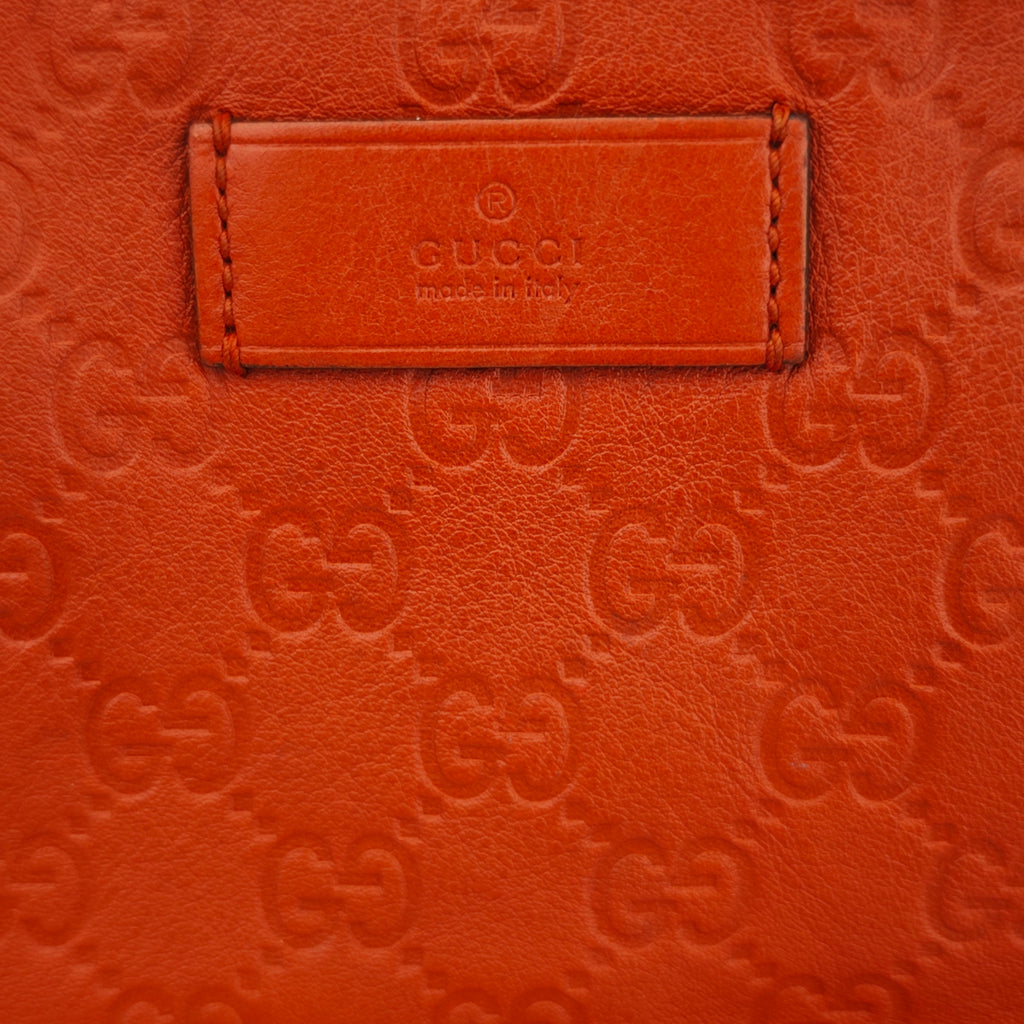 C2893# Gucci Tote Bag Guccissima Leather Tote Orange Red Medium | Pre-Owned Excellent Orange Red Guccissima Leather