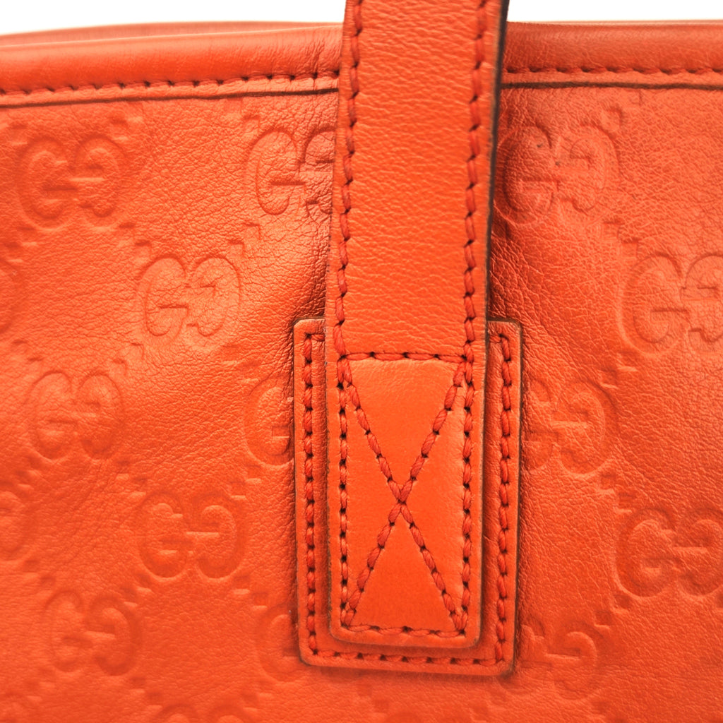 C2893# Gucci Tote Bag Guccissima Leather Tote Orange Red Medium | Pre-Owned Excellent Orange Red Guccissima Leather