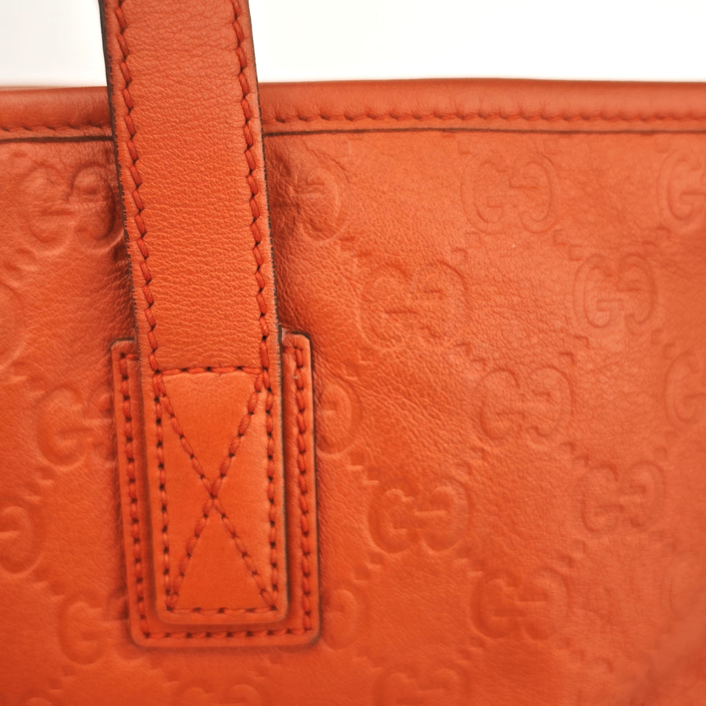C2893# Gucci Tote Bag Guccissima Leather Tote Orange Red Medium | Pre-Owned Excellent Orange Red Guccissima Leather