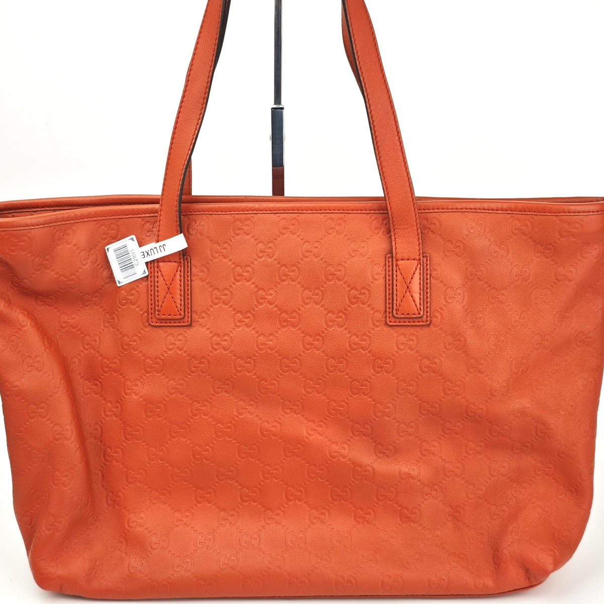 C2893# Gucci Tote Bag Guccissima Leather Tote Orange Red Medium | Pre-Owned Excellent Orange Red Guccissima Leather