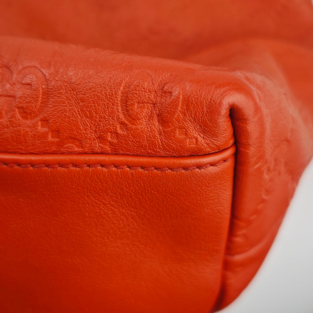 C2893# Gucci Tote Bag Guccissima Leather Tote Orange Red Medium | Pre-Owned Excellent Orange Red Guccissima Leather