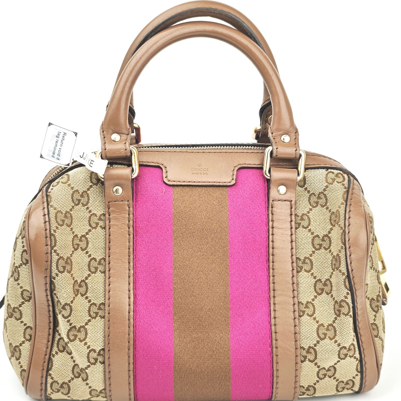 C2896 Gucci Top Handle Bag GG Canvas Vintage Web Boston Bag Small | Pre-Owned Excellent Brown GG Canvas