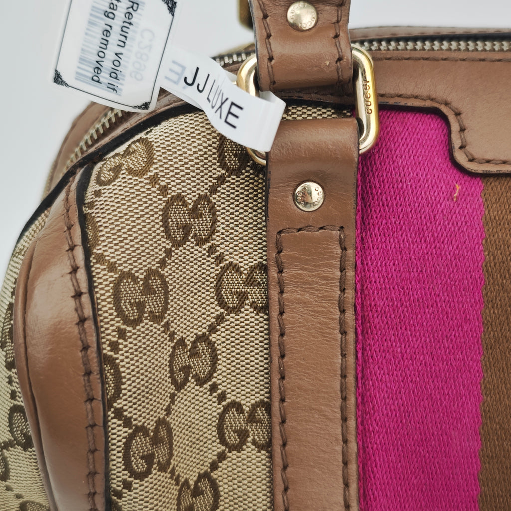C2896 Gucci Top Handle Bag GG Canvas Vintage Web Boston Bag Small | Pre-Owned Excellent Brown GG Canvas