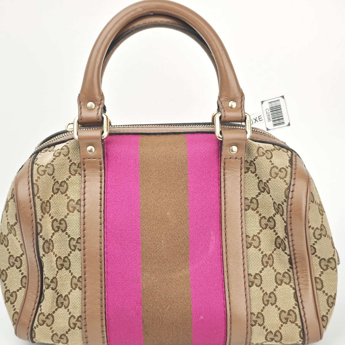 C2896 Gucci Top Handle Bag GG Canvas Vintage Web Boston Bag Small | Pre-Owned Excellent Brown GG Canvas
