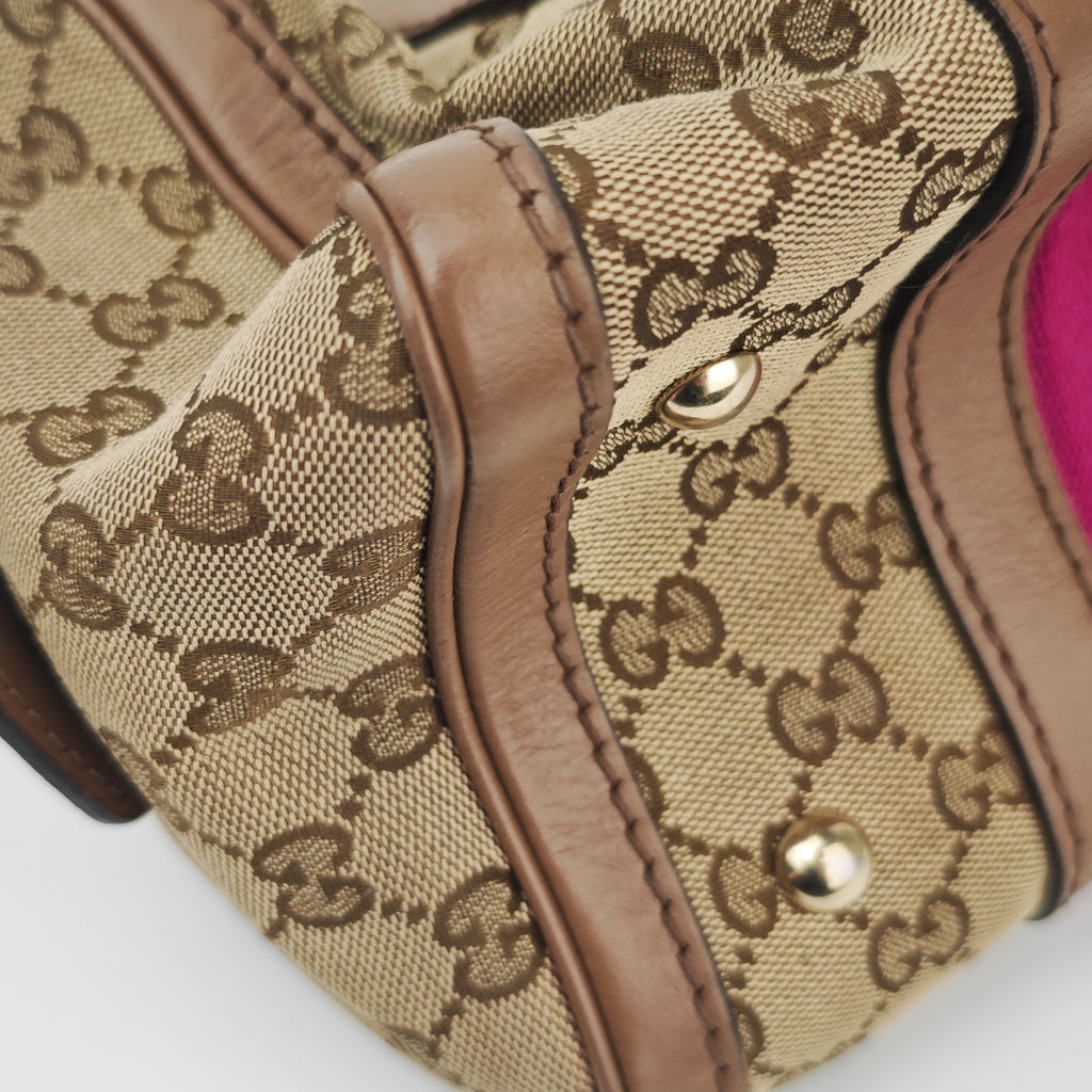 C2896 Gucci Top Handle Bag GG Canvas Vintage Web Boston Bag Small | Pre-Owned Excellent Brown GG Canvas