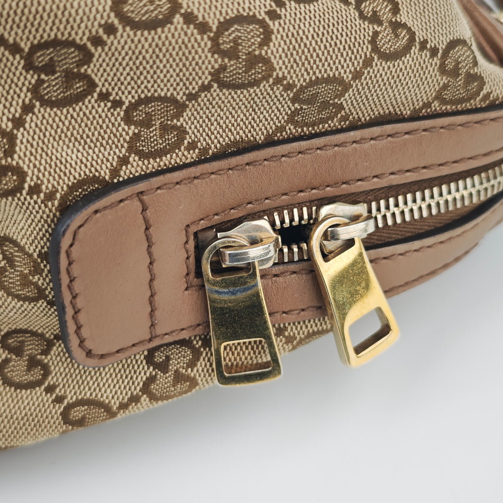 C2896 Gucci Top Handle Bag GG Canvas Vintage Web Boston Bag Small | Pre-Owned Excellent Brown GG Canvas