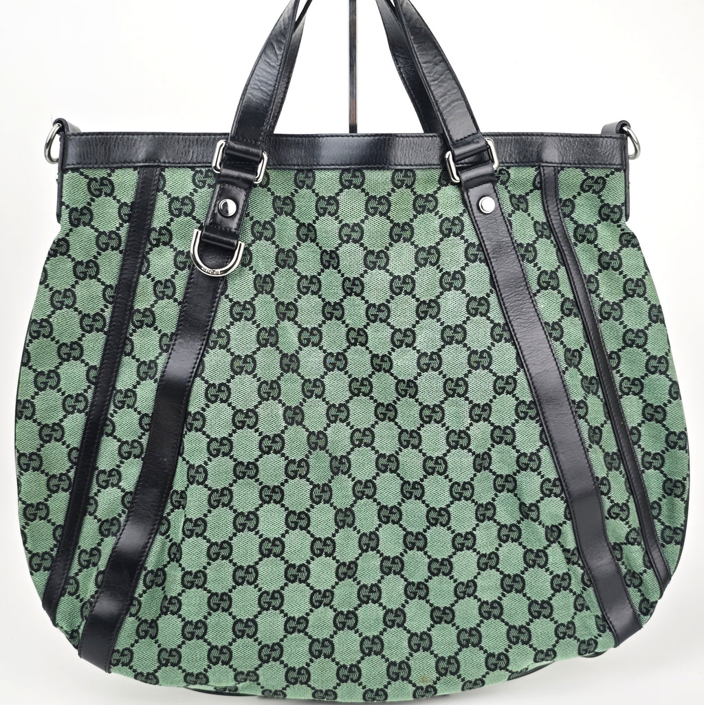 C2904 Gucci Tote Bag GG Canvas Leather Trim Tote Mint Green | Pre-Owned Excellent Mint Green GG Canvas, Leather