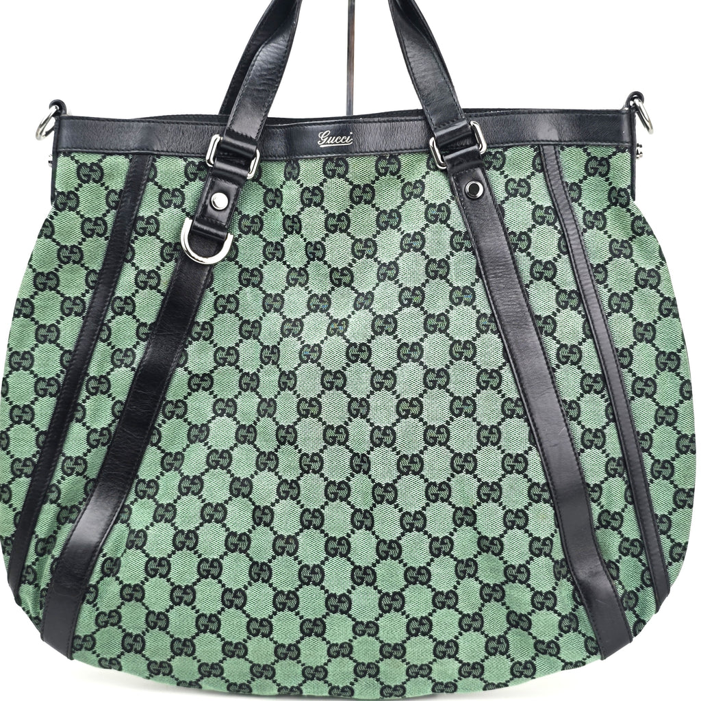 C2904 Gucci Tote Bag GG Canvas Leather Trim Tote Mint Green | Pre-Owned Excellent Mint Green GG Canvas, Leather