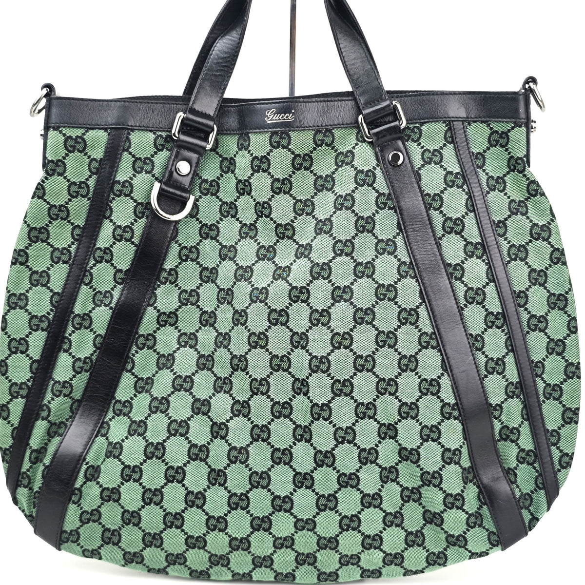 C2904 Gucci Tote Bag GG Canvas Leather Trim Tote Mint Green | Pre-Owned Excellent Mint Green GG Canvas, Leather