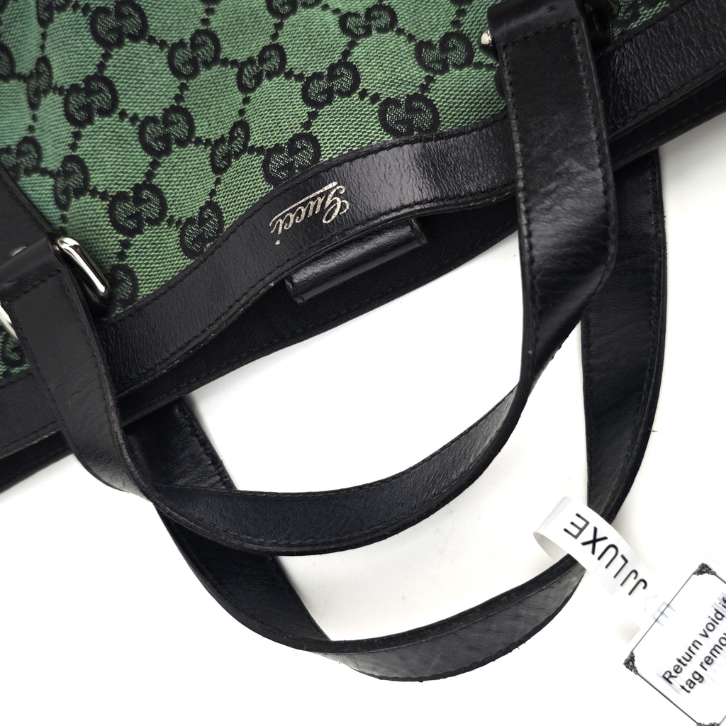 C2904 Gucci Tote Bag GG Canvas Leather Trim Tote Mint Green | Pre-Owned Excellent Mint Green GG Canvas, Leather
