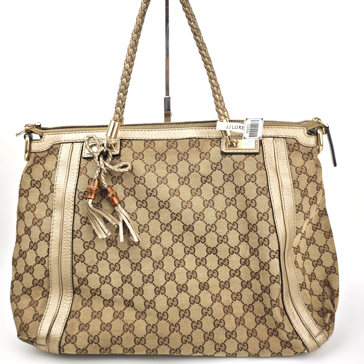C2906 Gucci Shoulder Bag GG Canvas Bella Tote Bamboo Tassels | Pre-Owned Very Good Beige / Brown GG Canvas