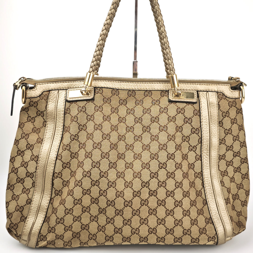 C2906 Gucci Shoulder Bag GG Canvas Bella Tote Bamboo Tassels | Pre-Owned Very Good Beige / Brown GG Canvas